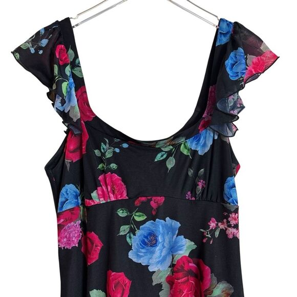 ASOS DESIGN Frilly Flutter Sleeve Dark Floral Whimsigoth Midi Maxi Dress Size 10 - Picture 3 of 12